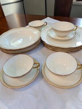 16 Pieces Of Vintage Limoges China White With Gold Trim Excellent Condition